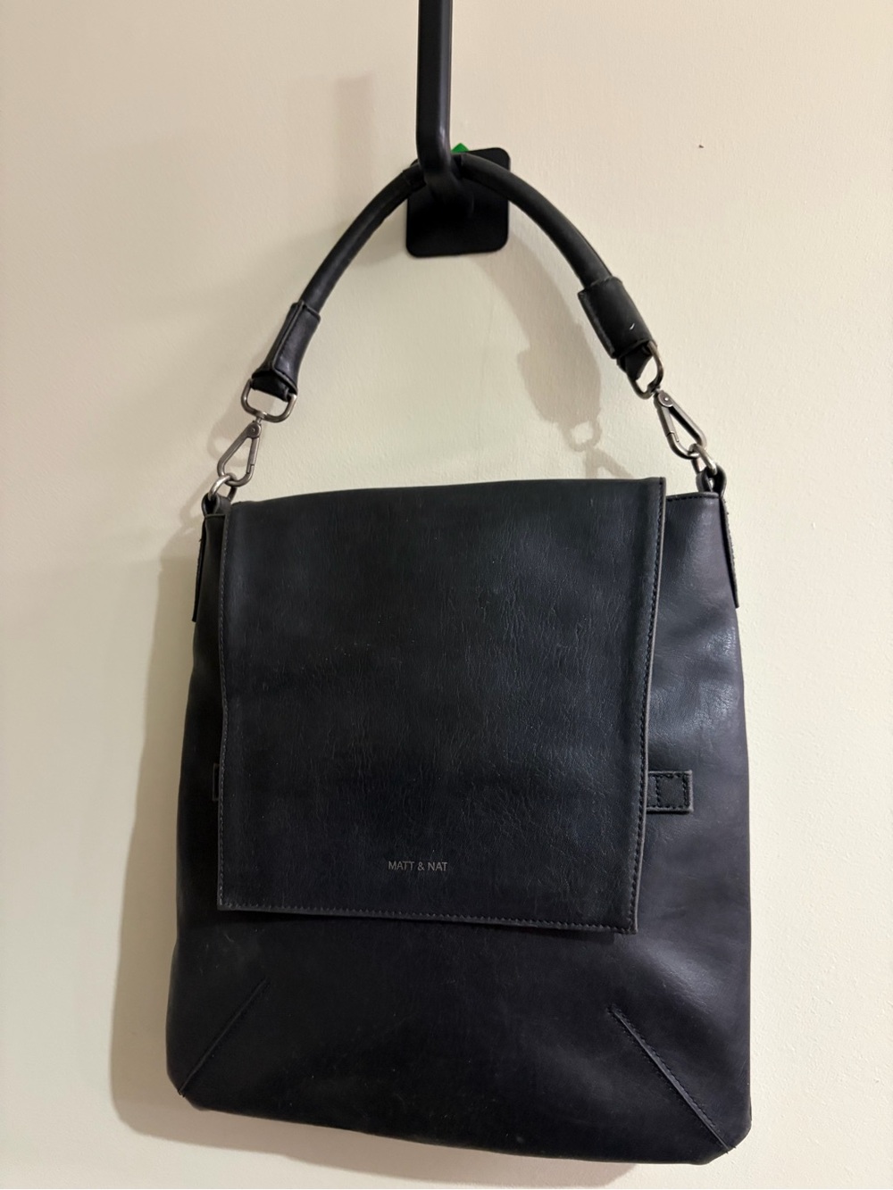Matt & Nat Black Vegan Leather Messenger with Top Handle